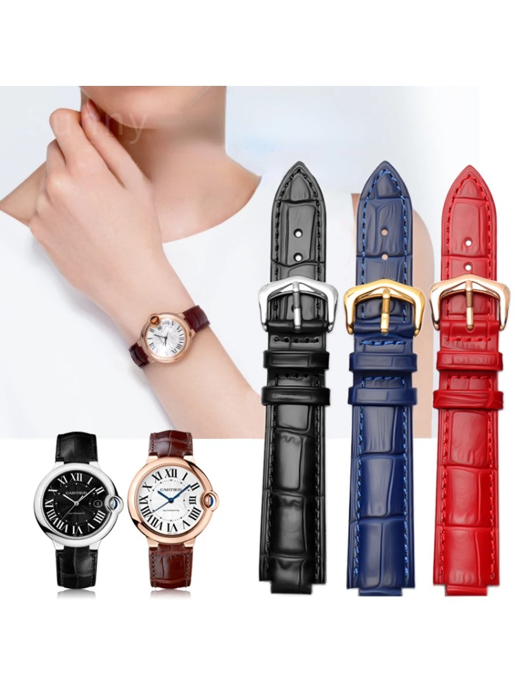 Cartier Watch Ballon Bleu - สายนาฬิกาหนังแท้สําหรับถัง Cartier บอลลูนสีฟ้าผู้ชายและผู้หญิงนาฬิกา 16 18 20