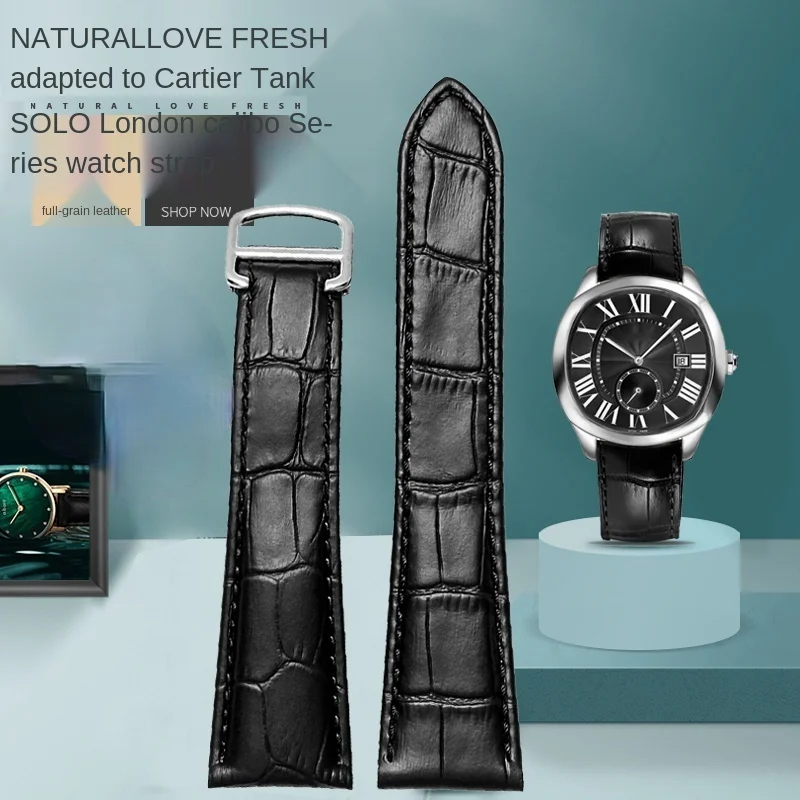 Cartier Watch Tank - สายนาฬิกาหนังแท้ 22/23/24/25 มม. สำหรับผู้ชาย/ผู้หญิง สายนาฬิกาทดแทนสำหรับ Cartier