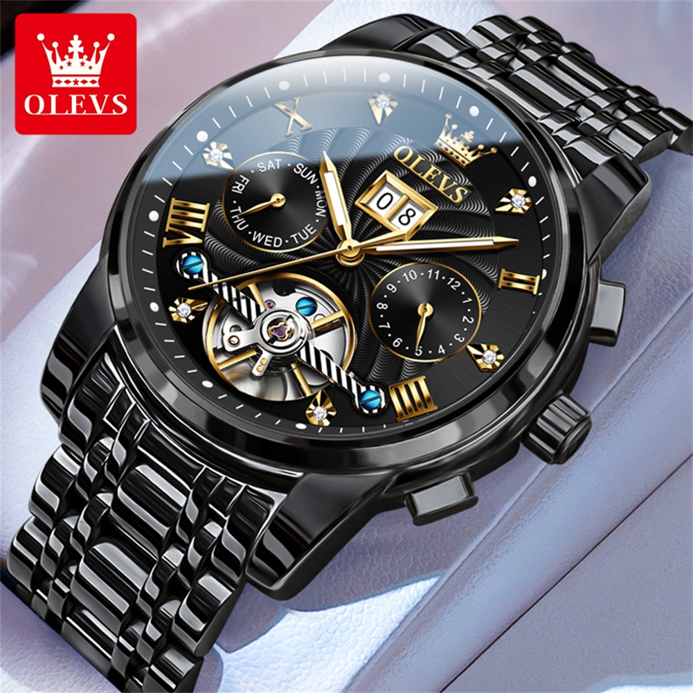 Omega Watch Constellation - OLEVS นาฬิกาผู้ชายคลาสสิก Tourbillon Multi-Function นาฬิกาผู้ชายอัตโนมัติเต็มรูปแบบนาฬิกาข้อมือชายระดับไฮเอนด์